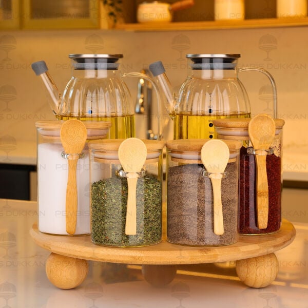 6lı Bambu Standlı Ocak Yanı Yağdanlık Kombin Set 172