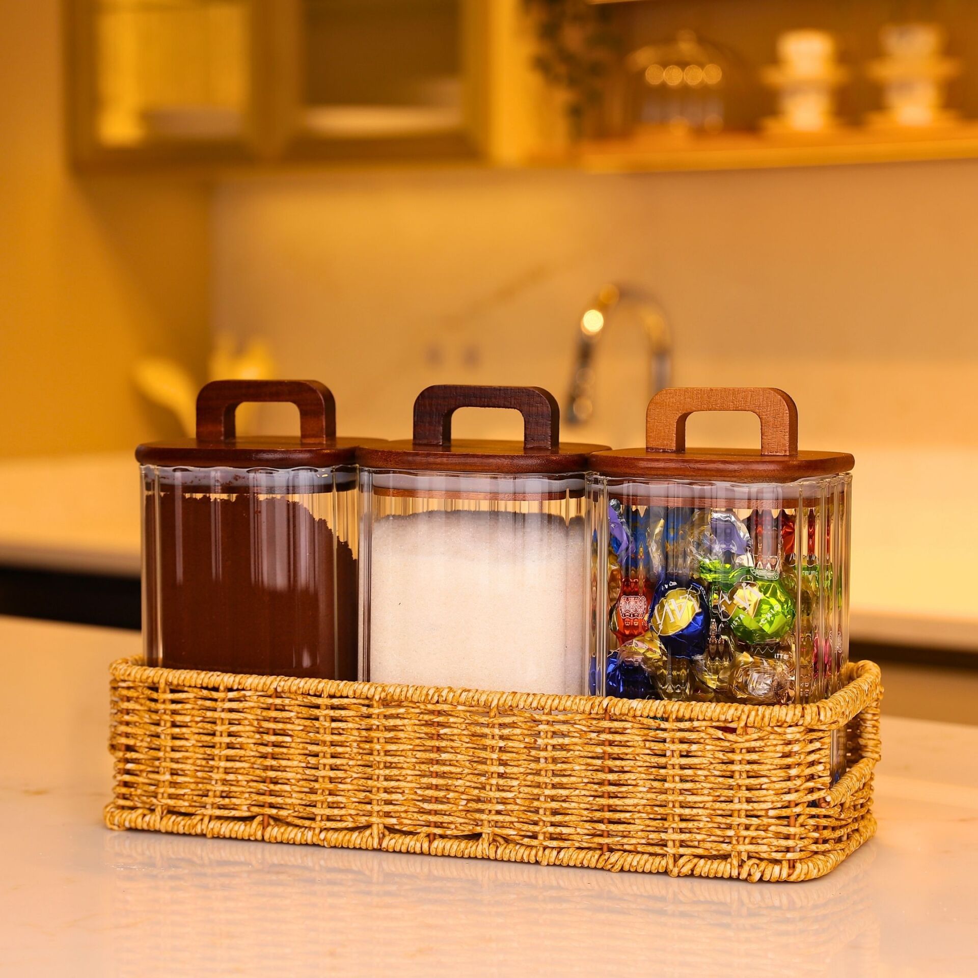 3LÜ EMİLLA TEZGAH ÜSTÜ AKASYA KAPAKLI KAVANOZ KOMBİN SET (6073-090)