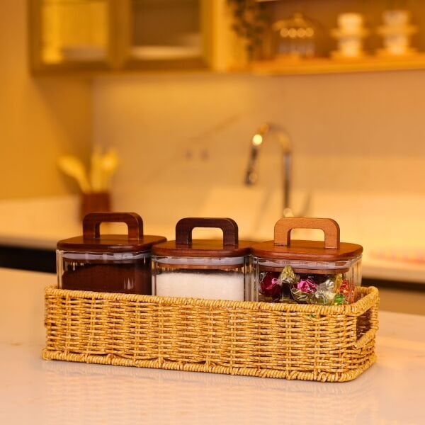 3LÜ EMİLLA TEZGAH ÜSTÜ AKASYA KAPAKLI KAVANOZ KOMBİN SET (6073-089)