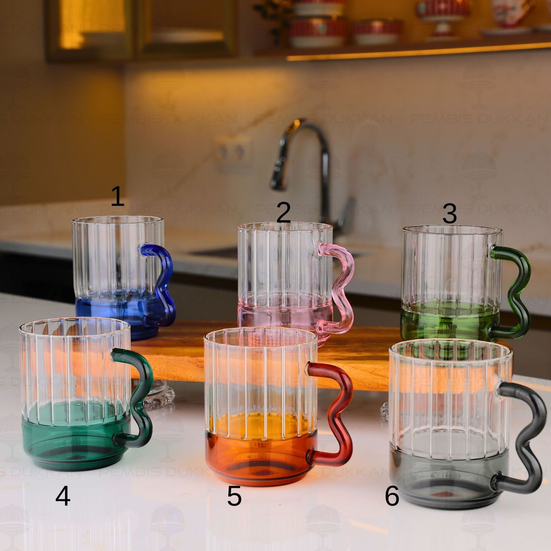 1 ADET RENKLİ ÇİZGİLİ CAM KUPA (MODEL SEÇİNİZ)