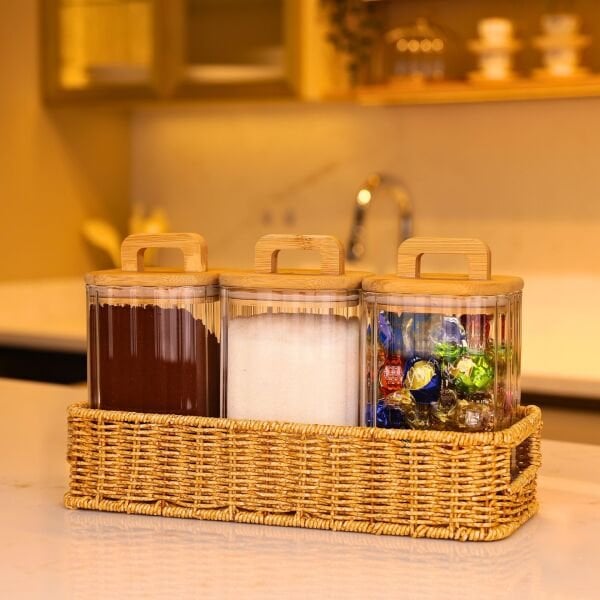 3LÜ MİLLA TEZGAH ÜSTÜ BAMBU KAPAKLI KAVANOZ KOMBİN SET (6073-094)