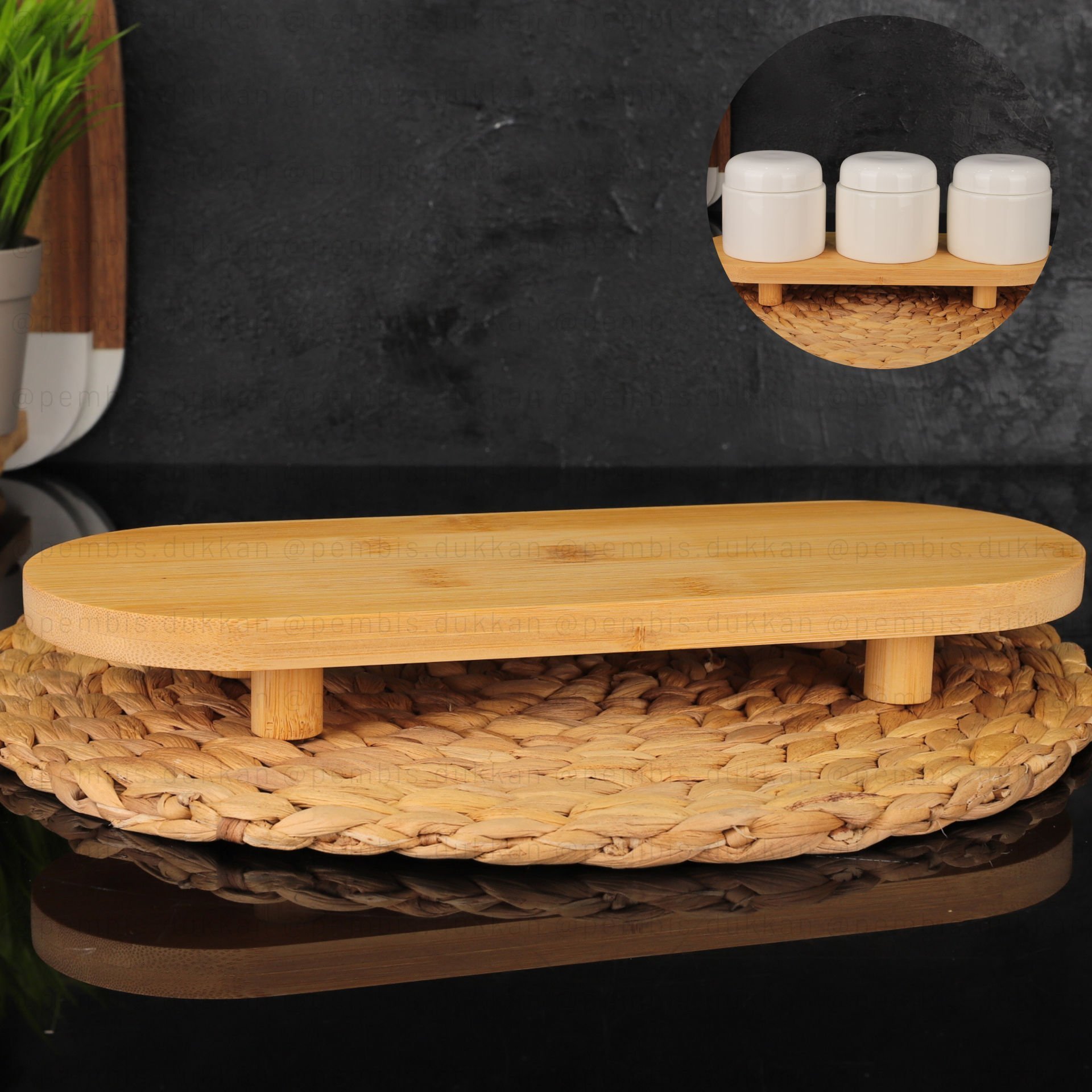 BAMBU OVAL AYAKLI STAND & YAĞDANLIK ALTLIĞI (G3801)