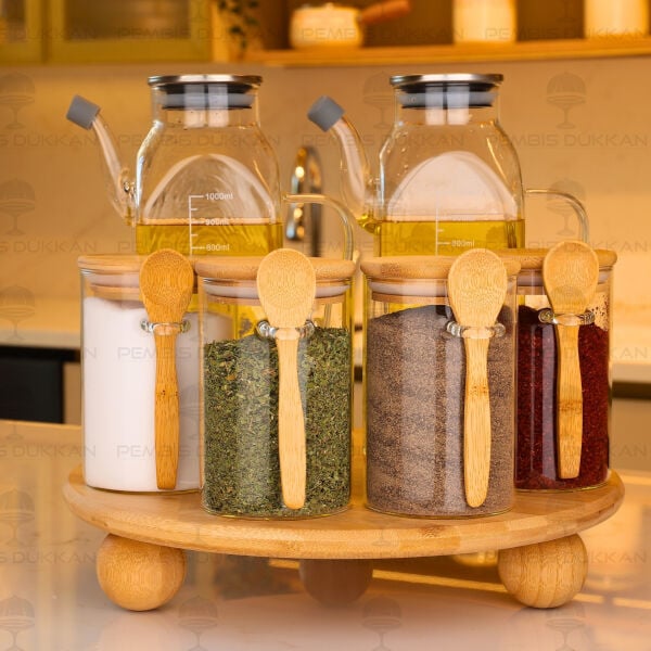 6lı Bambu Standlı Ocak Yanı Yağdanlık Kombin Set 175