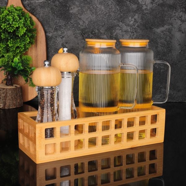 BAMBU DİKDÖRTGEN KASE BAMBU KAPAKLI YAĞDANLIK GLA10+DEĞİRMEN KOMBİN SET