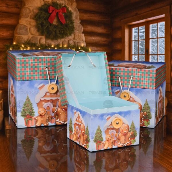3LÜ YENİ YIL ZENCEFİL KURABİYE EV TEMALI DEKORATİF KUTU SET