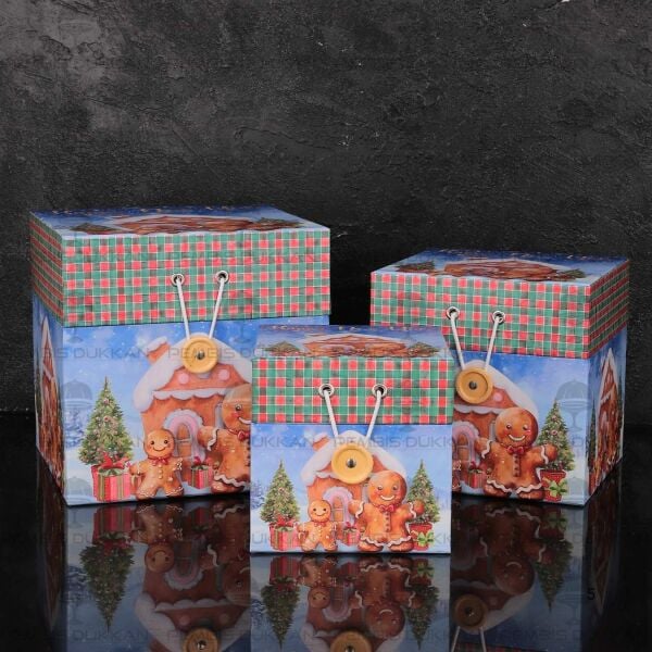 3LÜ YENİ YIL ZENCEFİL KURABİYE EV TEMALI DEKORATİF KUTU SET