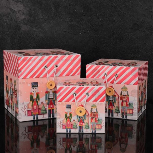 3LÜ YENİ YIL PEMBE ASKER TEMALI DEKORATİF KUTU SET