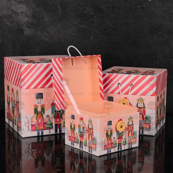 3LÜ YENİ YIL PEMBE ASKER TEMALI DEKORATİF KUTU SET