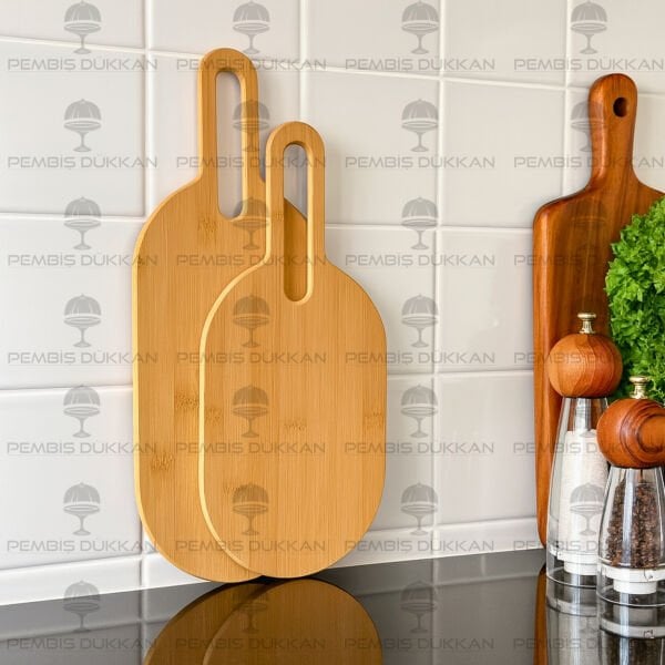 BAMBU OVAL KULPLU PEYNİR TABAĞI & TEZGAH ARKASI PANO (7B34)