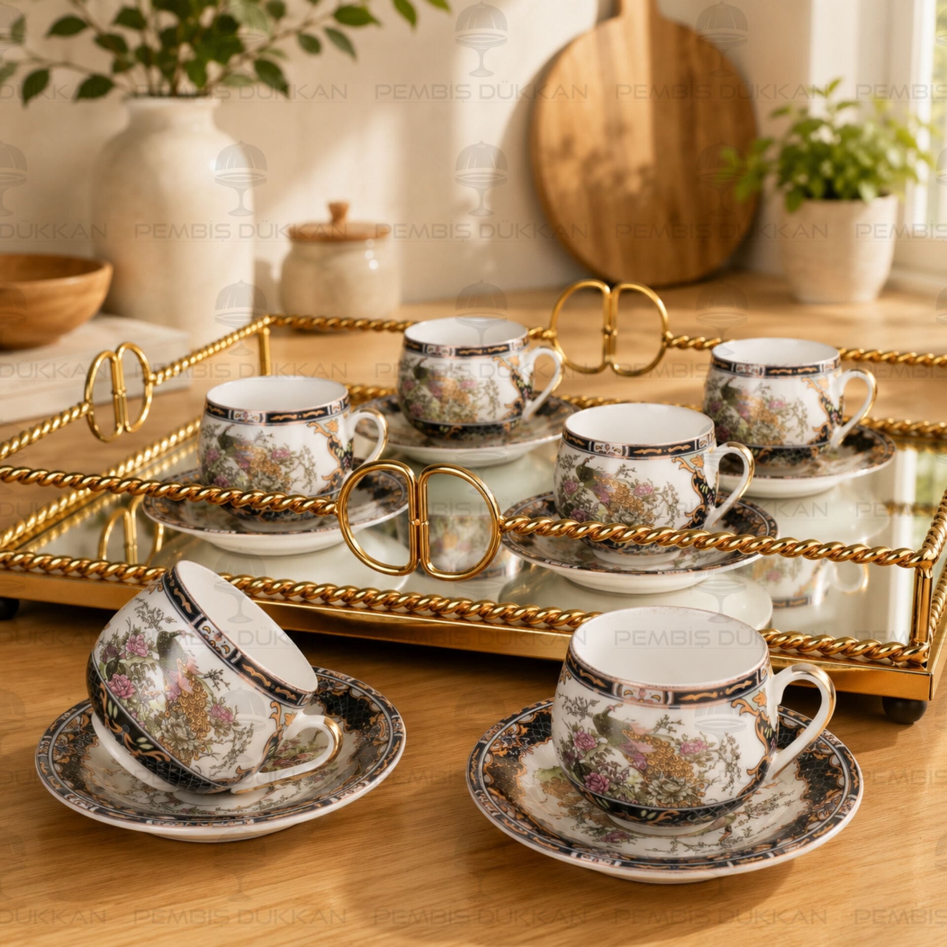 6 KİŞİLİK KSV İNCE PORSELEN TAVUSKUŞU MODEL FİNCAN TAKIMI