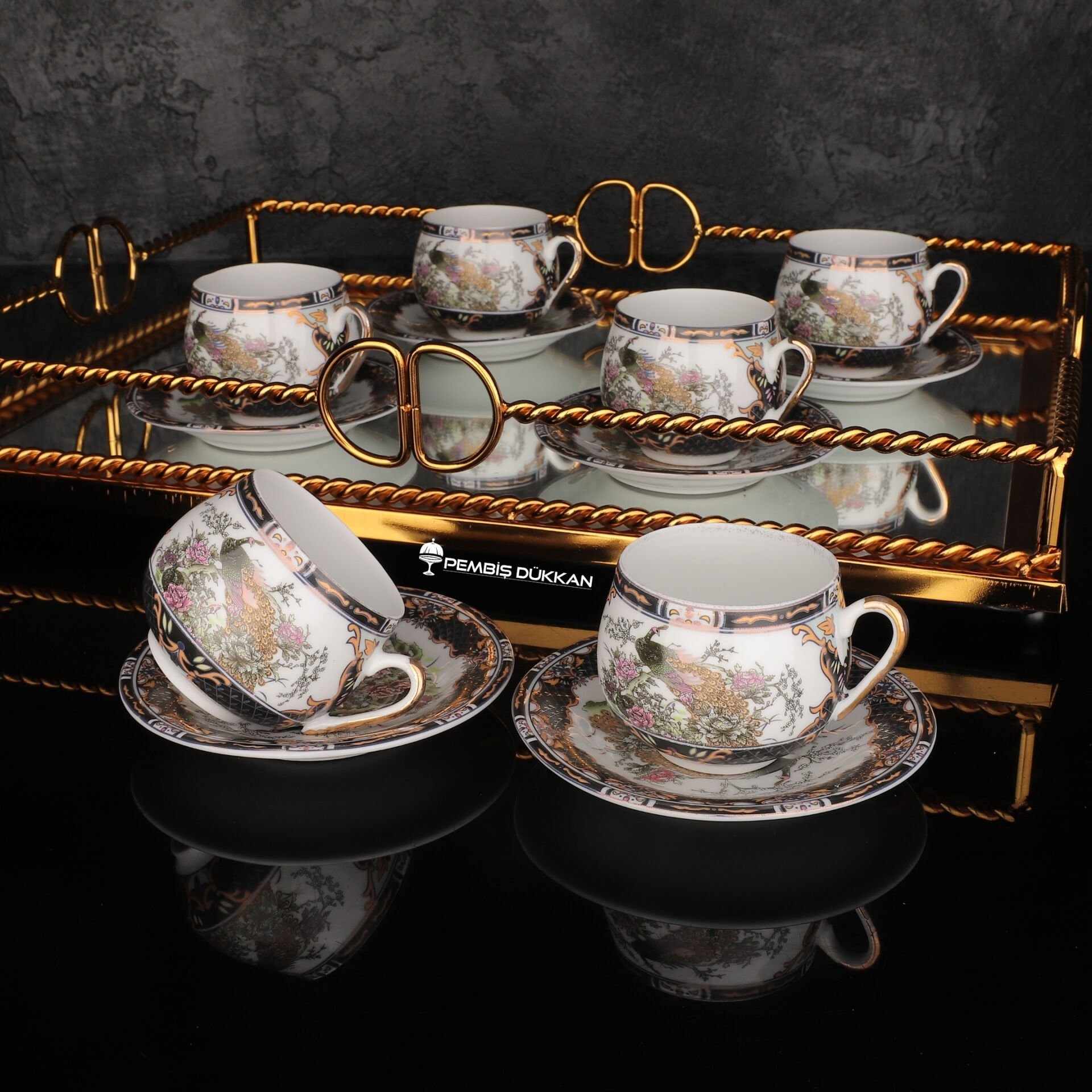 6 KİŞİLİK KSV İNCE PORSELEN TAVUSKUŞU MODEL FİNCAN TAKIMI