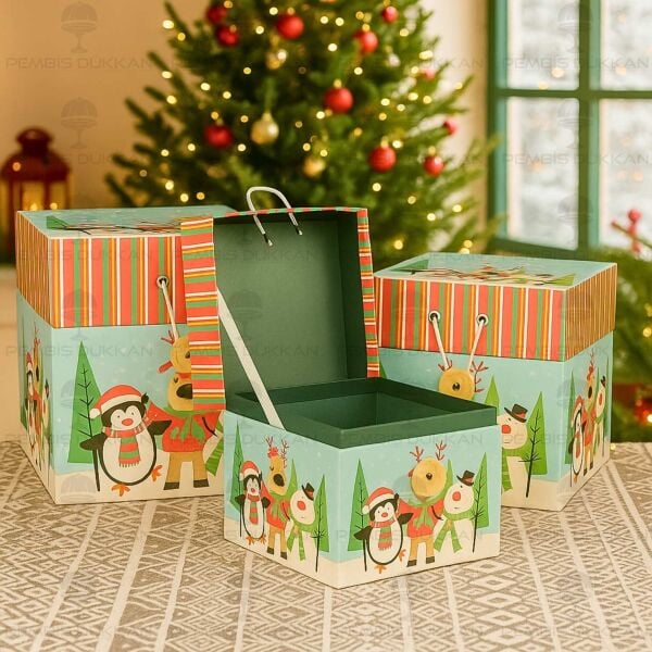 3LÜ YENİ YIL KIŞ TEMALI DEKORATİF KUTU SET