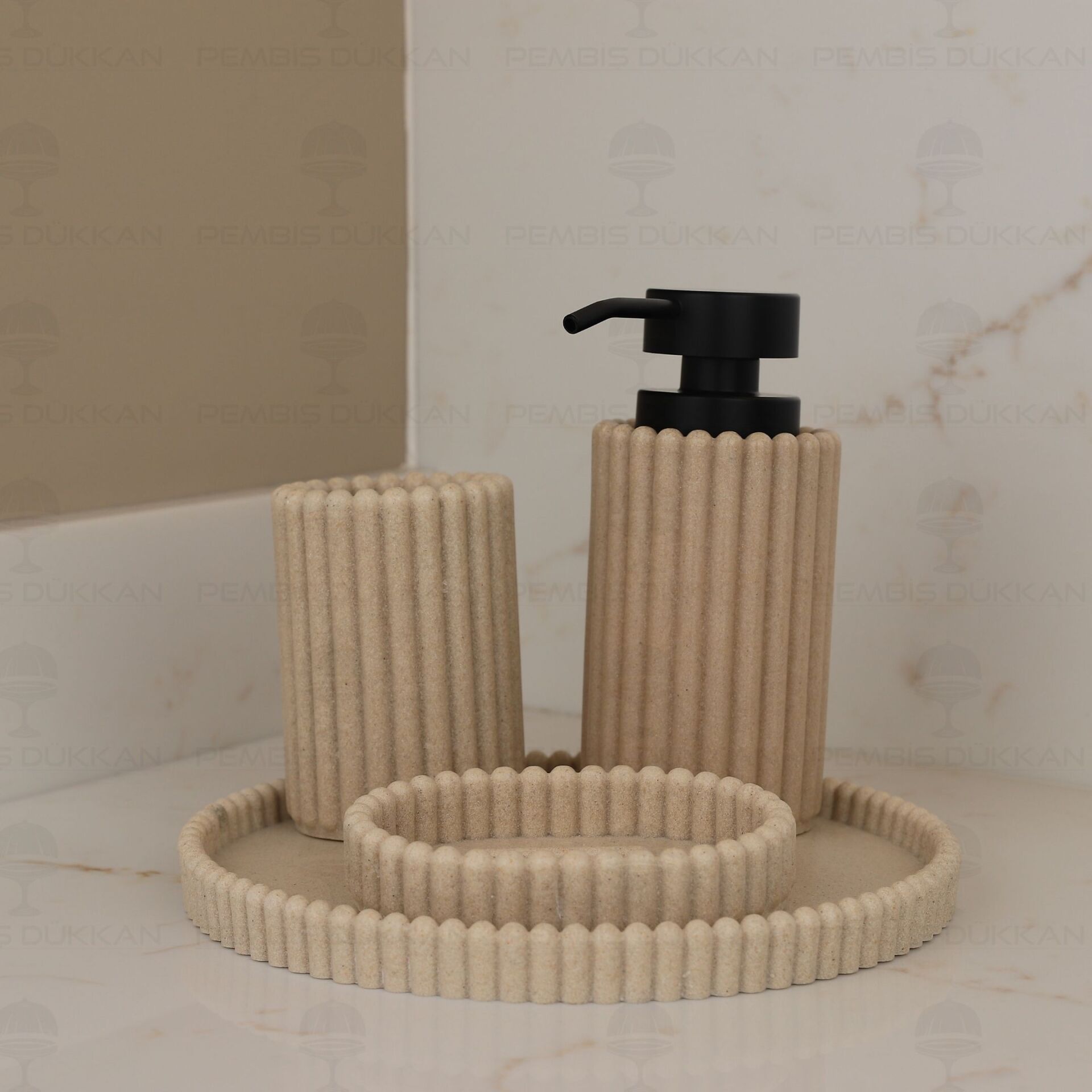 KREM FUGA 4 PARÇA POLYRESİN SIVI SABUNLUK SET