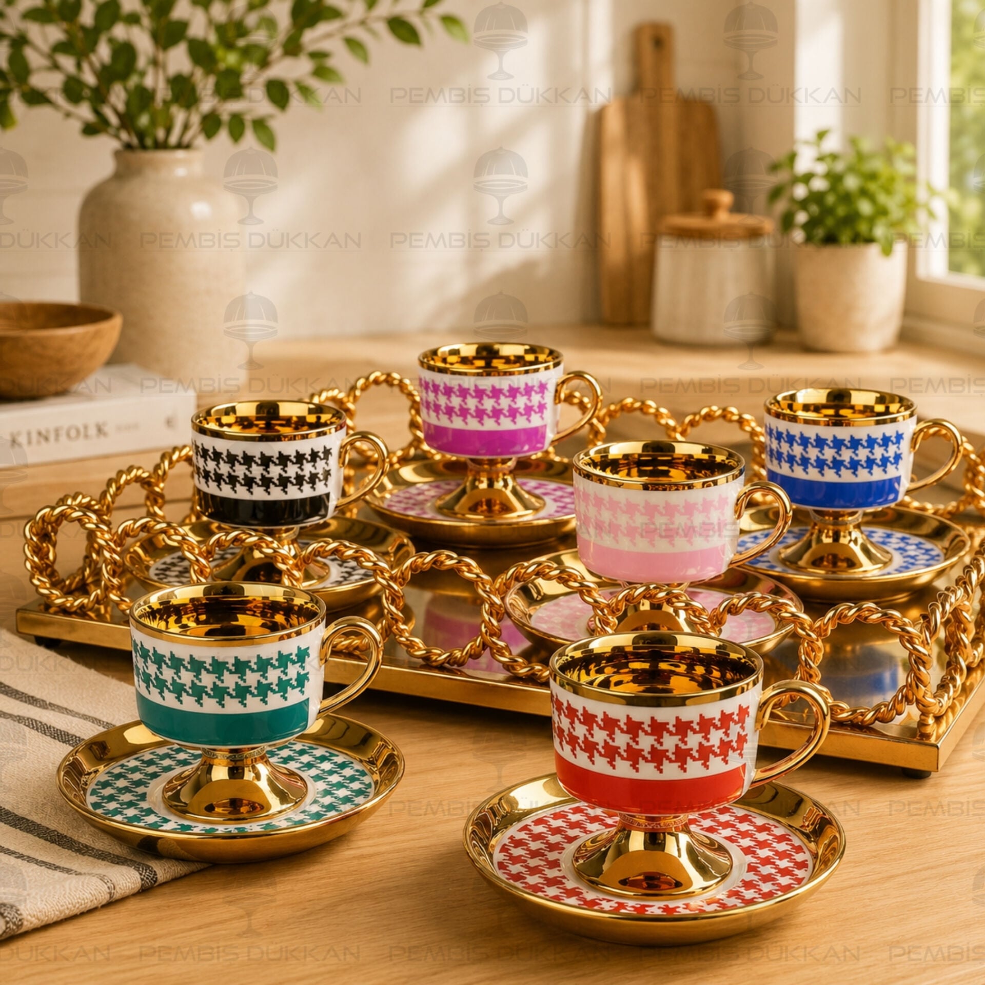 6 KİŞİLİK KSV AYAKLI JULİET İÇİ GOLDLU FİNCAN TAKIMI