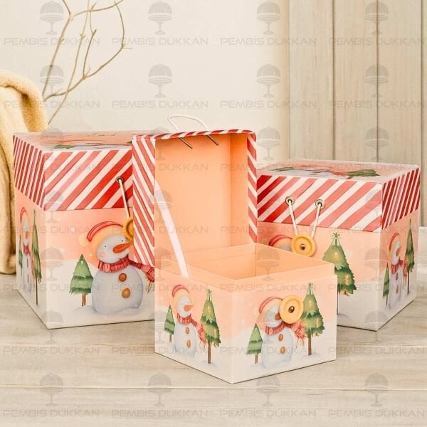 3LÜ YENİ YIL KARDAN ADAM VE ÇAM AĞAÇ TEMALI DEKORATİF KUTU SET