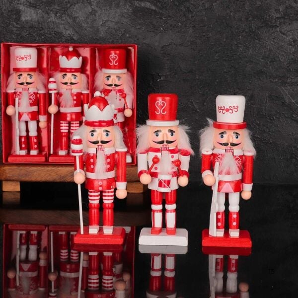 3LÜ 15 CM AHŞAP KURŞUN ASKER SETİ (KIRMIZI-BEYAZ)