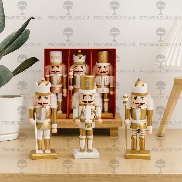 3LÜ 15 CM AHŞAP KURŞUN ASKER SETİ (ALTIN-BEYAZ)