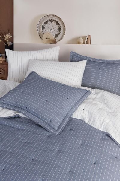 SOFT DREAMS ÇİFT KİŞİLİK NATURAL YATAK ÖRTÜ SETİ - İNDİGO