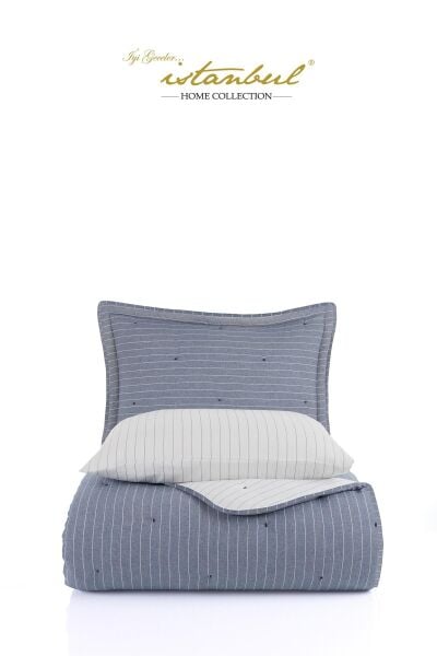 SOFT DREAMS ÇİFT KİŞİLİK NATURAL YATAK ÖRTÜ SETİ - İNDİGO