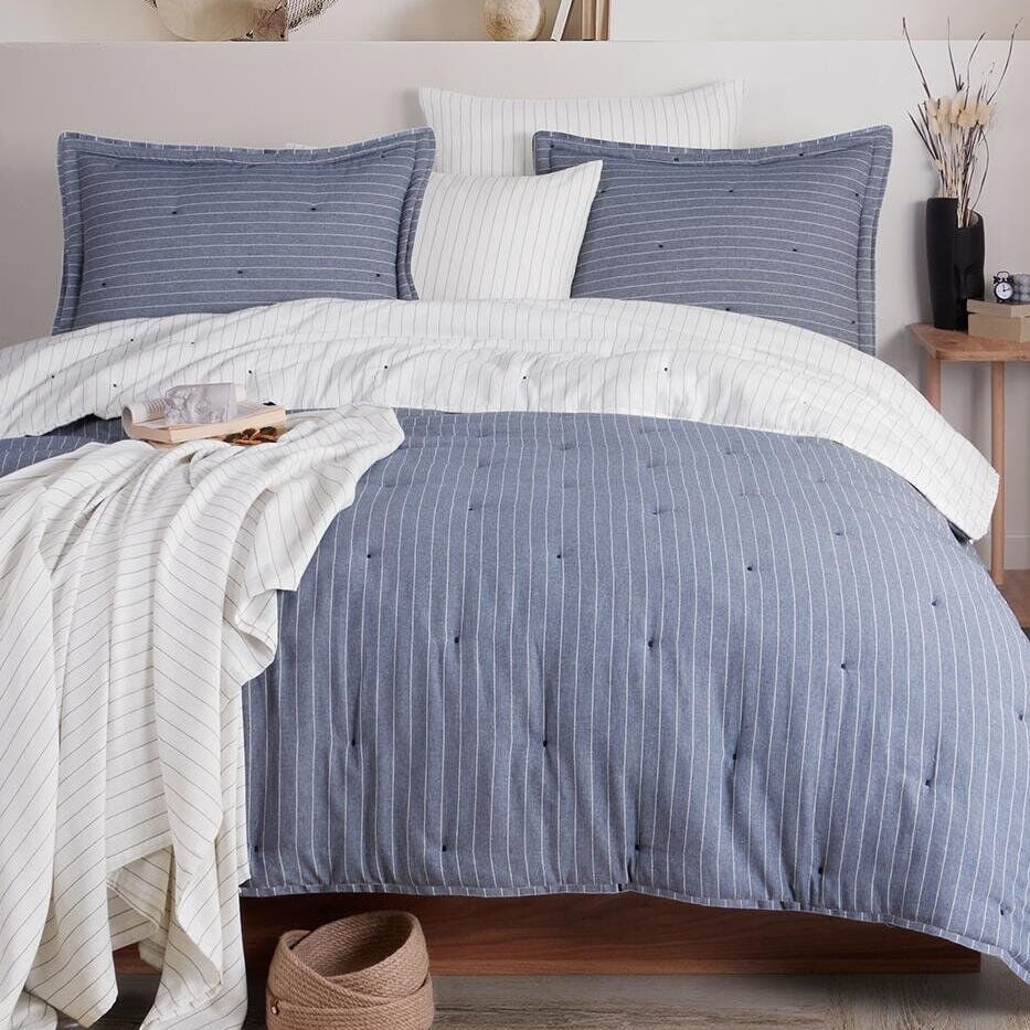 Soft Dreams Çift Kişilik Natural Yatak Örtü Seti - İndigo
