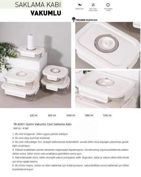 AROW QUİNN VAKUM CİHAZLI SAKLAMA KABI SET