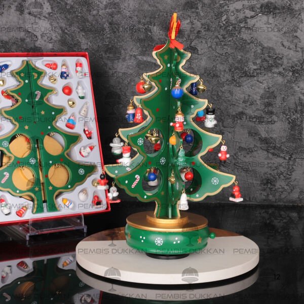 AHŞAP MÜZİKLİ  32CM YEŞİL ÇAM AĞACI DEKOR