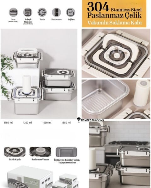 AROW TRUST VAKUM CİHAZLI METAL SAKLAMA KABI SET
