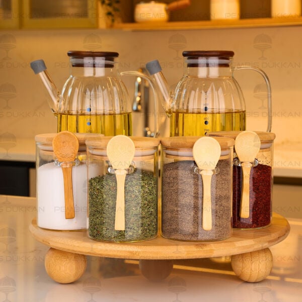 6lı Bambu Standlı Ocak Yanı Yağdanlık Kombin Set 179