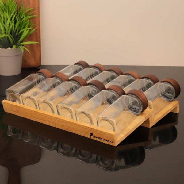 12Lİ AKASYA BAHARATLIK ÇEKMECE İÇİ STANDLI KOMBİN SET (1355)