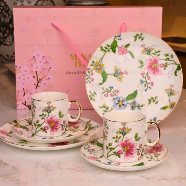 FLORİD 6 PARÇA 2 KİŞİLİK PASTA TABAKLI ÇAY FİNCAN TAKIMI