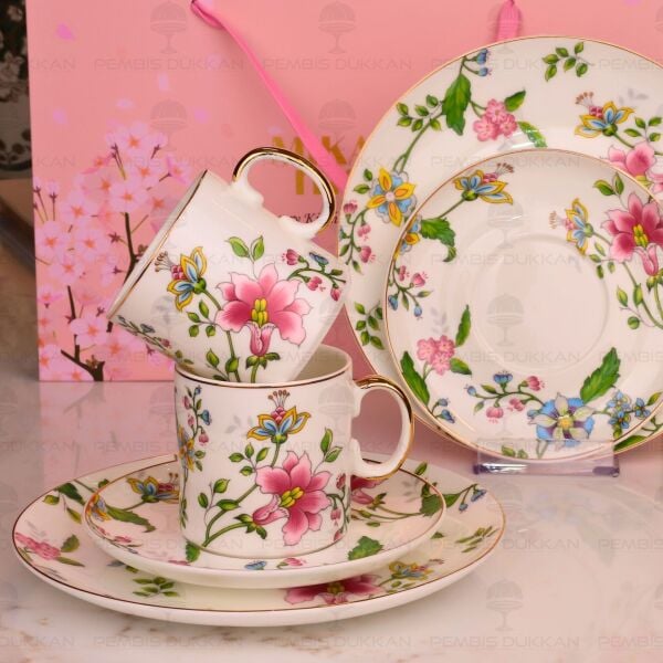 FLORİD 6 PARÇA 2 KİŞİLİK PASTA TABAKLI ÇAY FİNCAN TAKIMI
