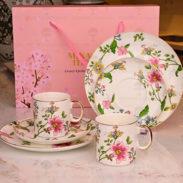 FLORİD 6 PARÇA 2 KİŞİLİK PASTA TABAKLI ÇAY FİNCAN TAKIMI