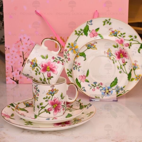 FLORİD 6 PARÇA 2 KİŞİLİK PASTA TABAKLI ÇAY FİNCAN TAKIMI