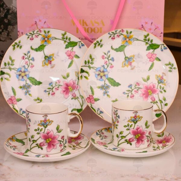 FLORİD 6 PARÇA 2 KİŞİLİK PASTA TABAKLI ÇAY FİNCAN TAKIMI