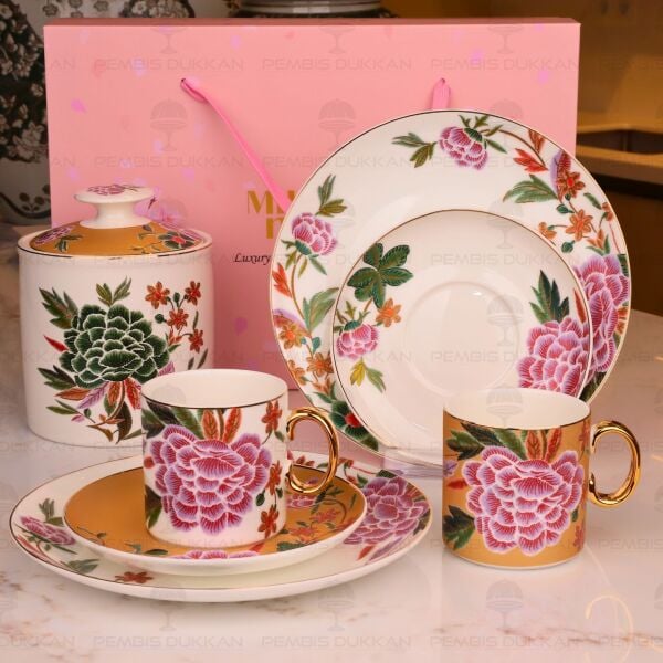 LİENNA 6 PARÇA 2 KİŞİLİK PASTA TABAKLI ÇAY FİNCAN TAKIMI
