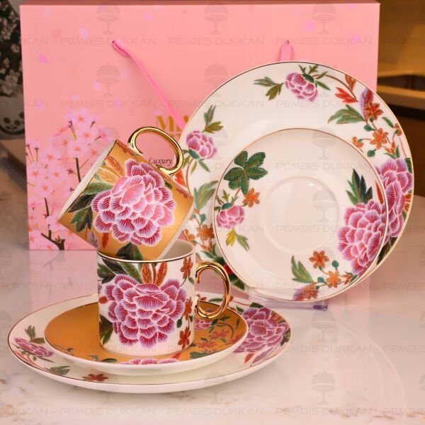 LİENNA 6 PARÇA 2 KİŞİLİK PASTA TABAKLI ÇAY FİNCAN TAKIMI
