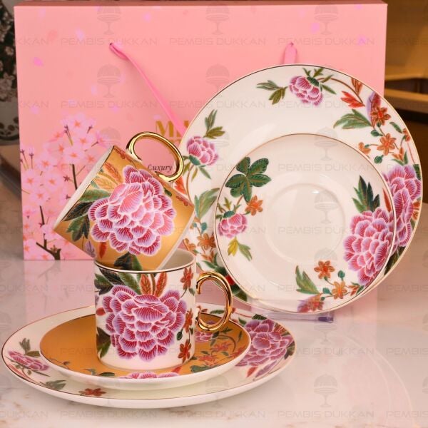 LİENNA 6 PARÇA 2 KİŞİLİK PASTA TABAKLI ÇAY FİNCAN TAKIMI