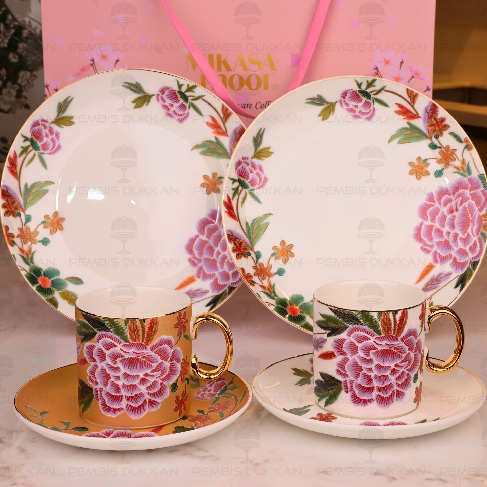 LİENNA 6 PARÇA 2 KİŞİLİK PASTA TABAKLI ÇAY FİNCAN TAKIMI