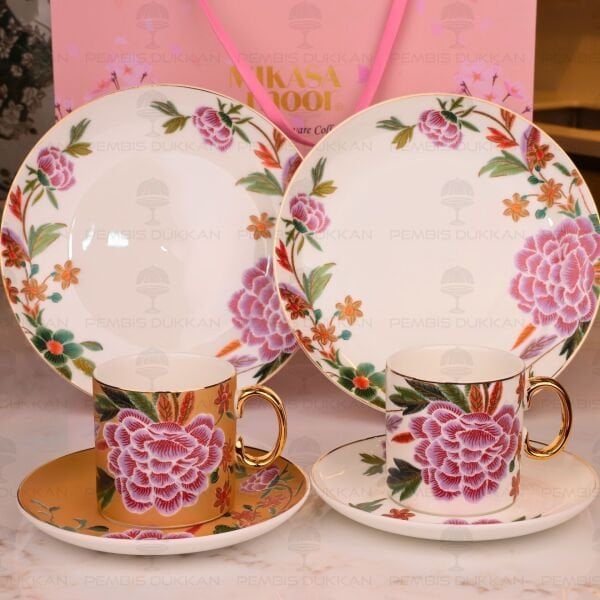 LİENNA 6 PARÇA 2 KİŞİLİK PASTA TABAKLI ÇAY FİNCAN TAKIMI