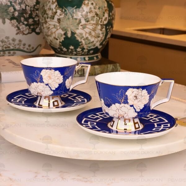 MAVİ PEONİA 2 KİŞİLİK ÇAY FİNCAN TAKIMI