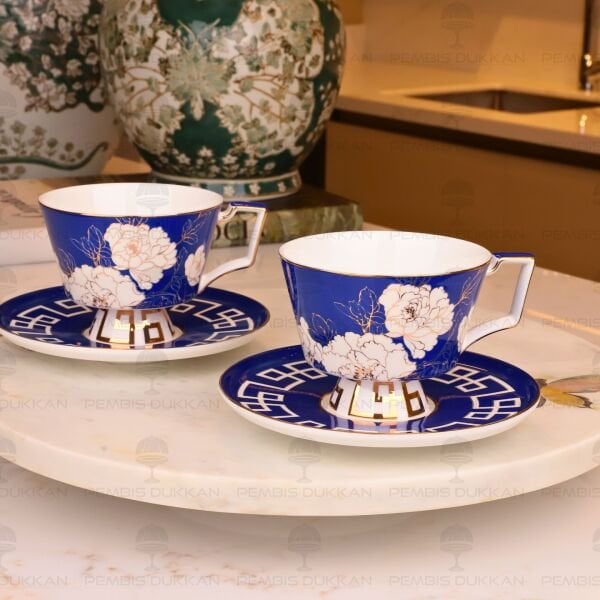 MAVİ PEONİA 2 KİŞİLİK ÇAY FİNCAN TAKIMI