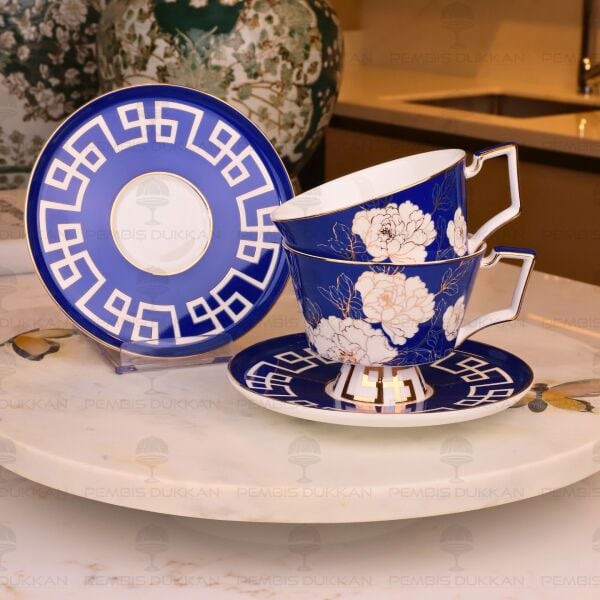 MAVİ PEONİA 2 KİŞİLİK ÇAY FİNCAN TAKIMI