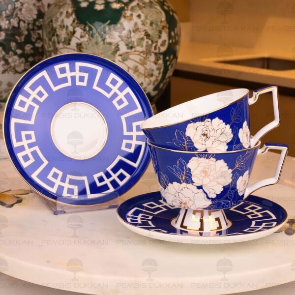 MAVİ PEONİA 2 KİŞİLİK ÇAY FİNCAN TAKIMI