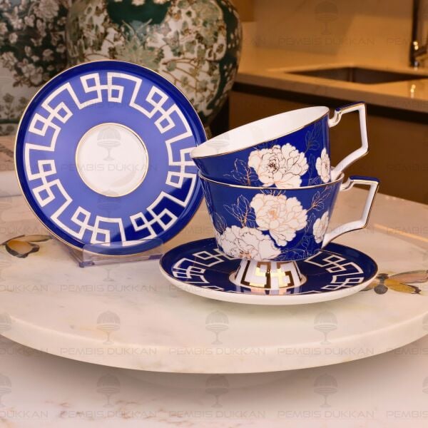 MAVİ PEONİA 2 KİŞİLİK ÇAY FİNCAN TAKIMI