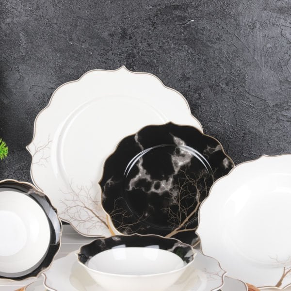 6 KİŞİLİK 24 PARÇA SİYAH HAYAT AĞACI MODEL YEMEK TAKIMI