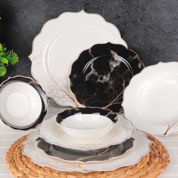 6 KİŞİLİK 24 PARÇA SİYAH HAYAT AĞACI MODEL YEMEK TAKIMI