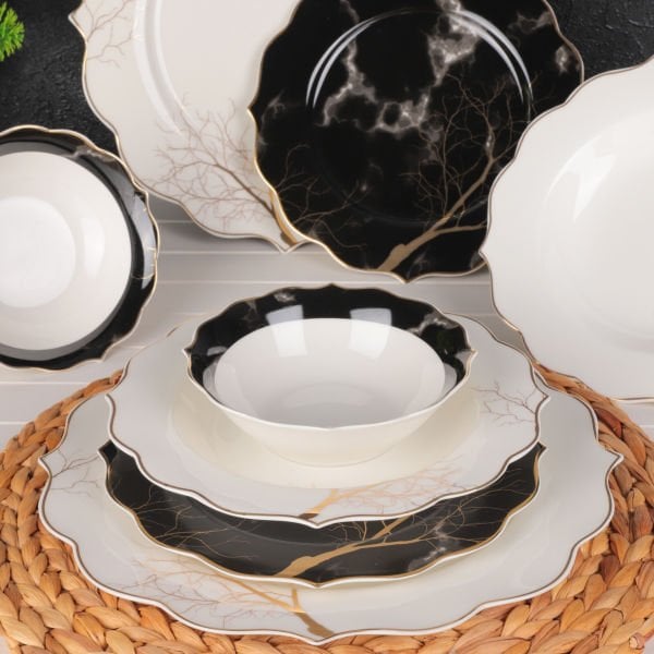 6 KİŞİLİK 24 PARÇA SİYAH HAYAT AĞACI MODEL YEMEK TAKIMI