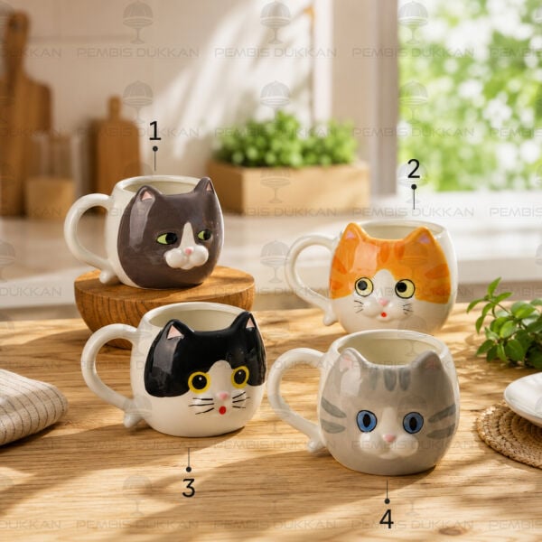 1 ADET 3D KEDİ FİGÜRLÜ SERAMİK KUPA (24512) (MODEL SEÇİNİZ)