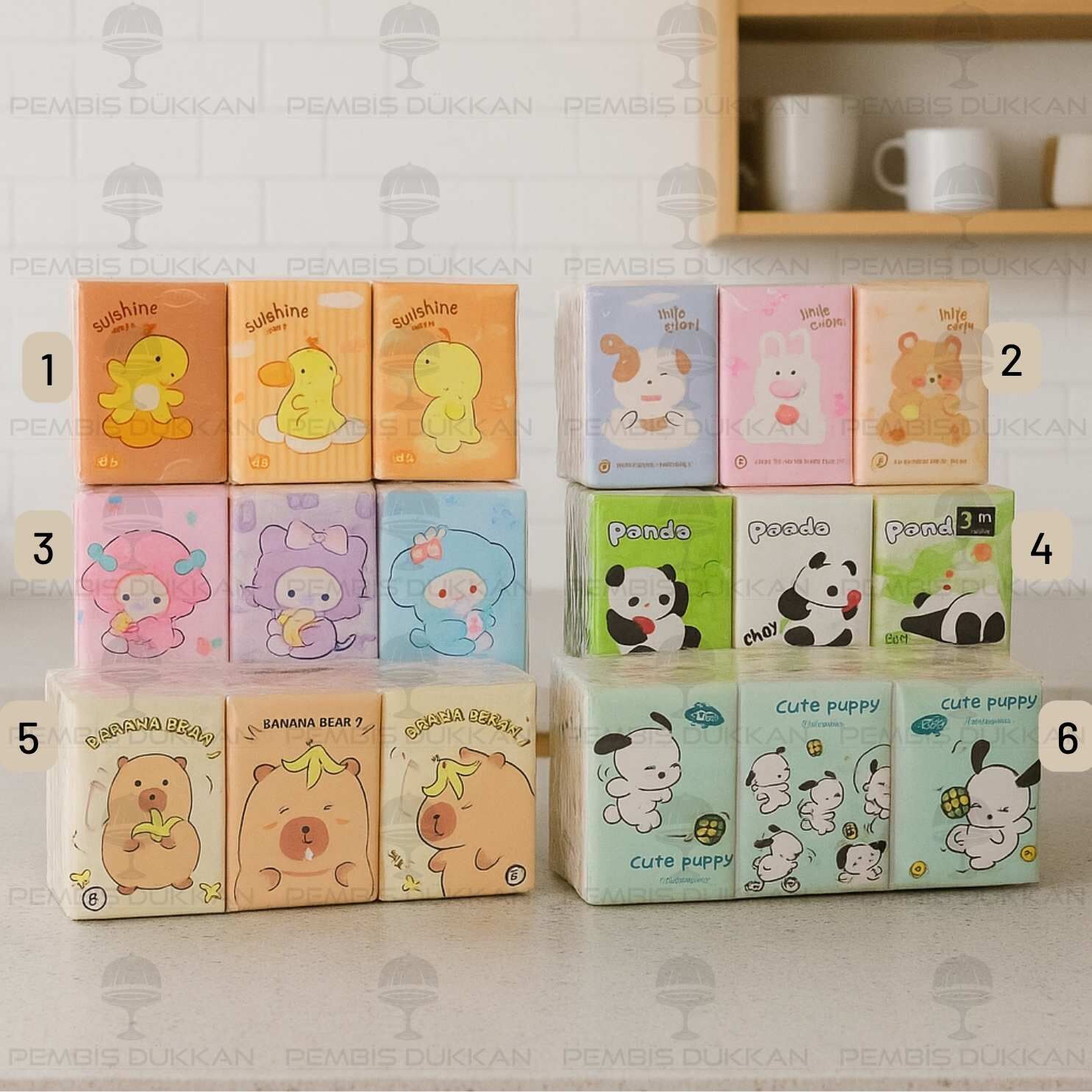 9LU SEVİMLİ KARAKTER  DESENLİ CEP BOY PEÇETE (DESEN SEÇİN) NO:1