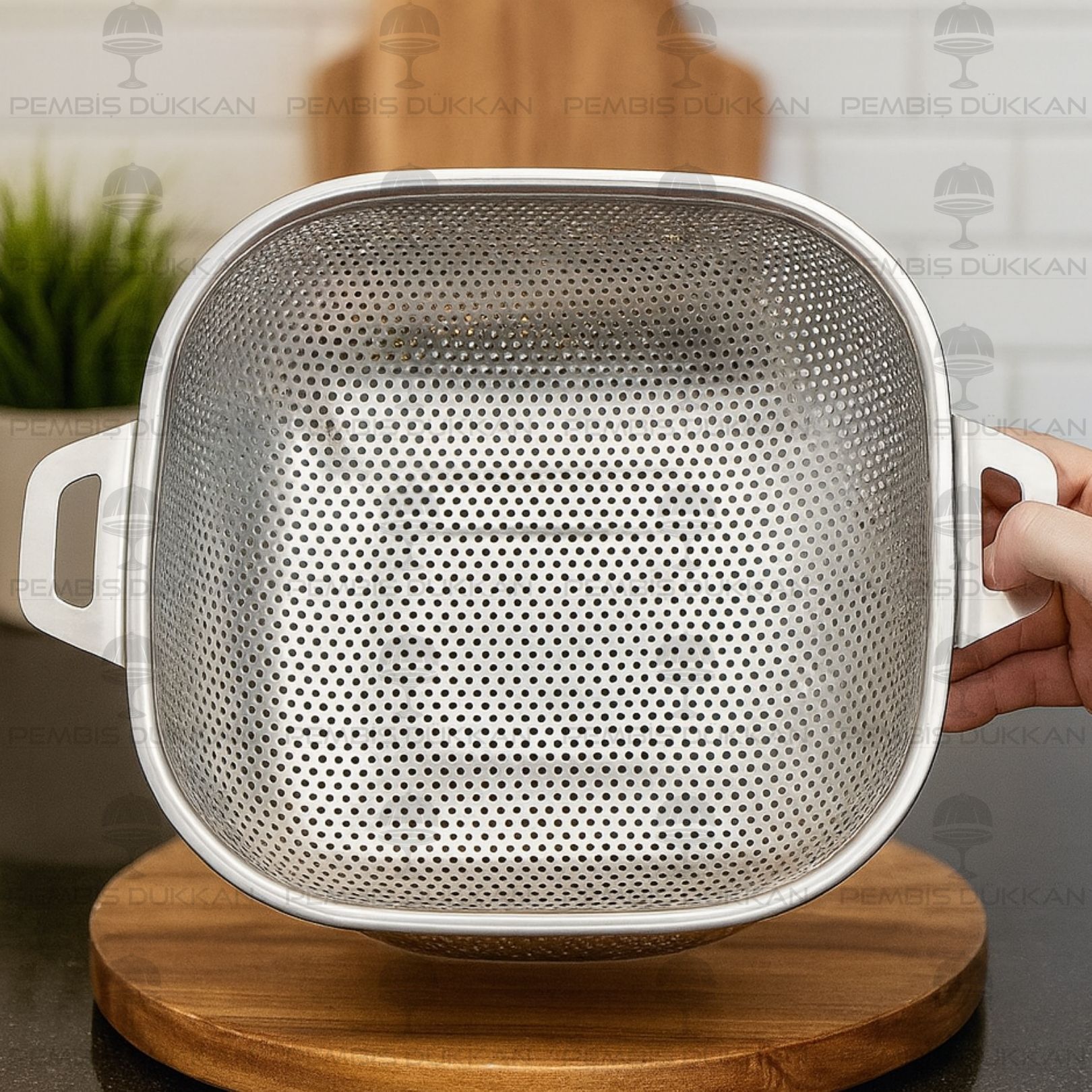 26CM KARE KULPLU, ÇELİK SÜZGEÇ (SZG365)